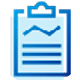 A blue clipboard icon with a graph line and text lines, symbolizing data or document analysis.