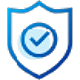 A blue shield icon with a check mark in the center, symbolizing security and protection.