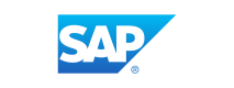 The image showcases the iconic SAP logo, with bold white "SAP" letters on a blue gradient rectangular background, symbolizing its status as a leading ERP Implementation Partner.